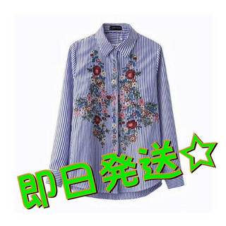 【残りわずか！】ZARA系　刺繍入りストライプシャツ(シャツ/ブラウス(長袖/七分))