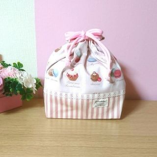 YUWA マカロン☆ピンク お弁当袋 ハンドメイド(ランチボックス巾着)