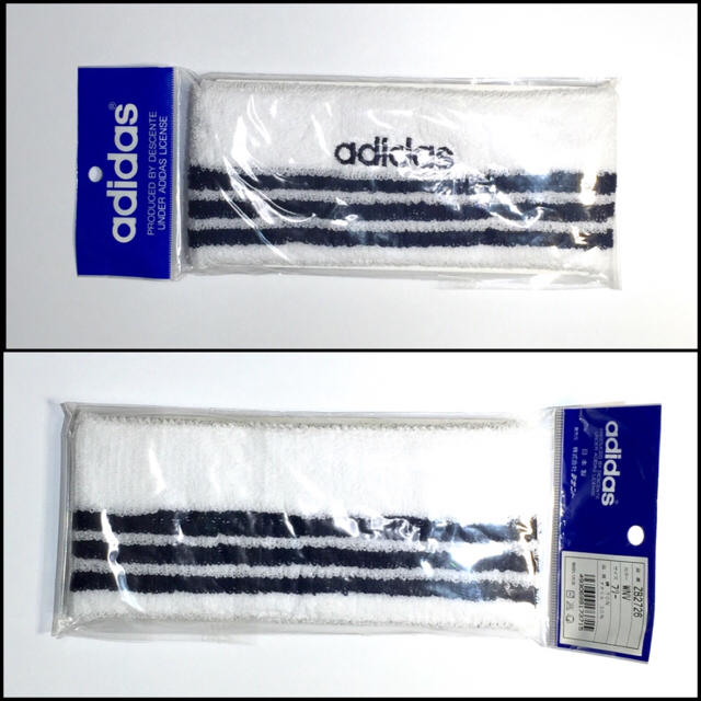 adidas(アディダス)の新品 adidas ヘッドバンド 90年代 デッドストック 送料込み 白紺 レディースのヘアアクセサリー(ヘアバンド)の商品写真