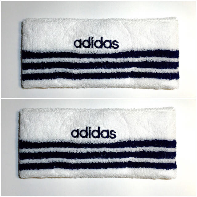 adidas(アディダス)の新品 adidas ヘッドバンド 90年代 デッドストック 送料込み 白紺 レディースのヘアアクセサリー(ヘアバンド)の商品写真