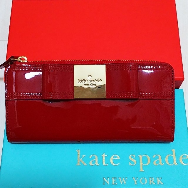 新品未使用】kate spade NEW YORK 長財布 リボン レッド www