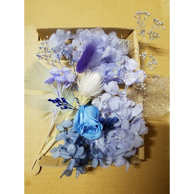 57ﾊｰﾊﾞﾘｳﾑ☆ﾌﾟﾁｾｯﾄ☆ﾌﾞﾙｰ×薄青紫☆ ハンドメイドのフラワー/ガーデン(プリザーブドフラワー)の商品写真