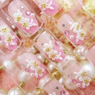 レース×フラワー ネイルチップ 【ピンク】 コスメ/美容のネイル(つけ爪/ネイルチップ)の商品写真