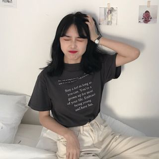 【SALE】プリントTシャツ 半袖 ホワイト ロゴ 韓国服 オルチャン シンプル(Tシャツ(半袖/袖なし))