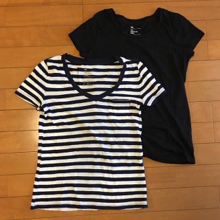 ギャップ(GAP)の【送料込み】GAP ボーダー 無地 Tシャツ 2点セット 黒 ネイビー 白(Tシャツ(半袖/袖なし))