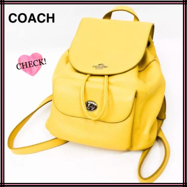 可愛い♡COACHコーチ レザーミニリュック♡イエロー系 リュックサック ...