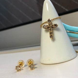 ジュエリーツツミ(JEWELRY TSUTSUMI)の中古 0.5カラット クロスネックレス ピアスとセット YG(ネックレス)