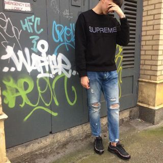 Supreme シュプリーム スウェット サイズ:M 17AW ブランドロゴ刺繍 パネル スウェットシャツ Zig Zag Stitch Panel Crewneck ラスト トップス トレーナー【メンズ】