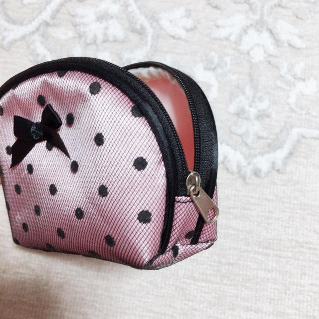美品✩【 ピンク×黒ドット ポーチ 】 レディースのファッション小物(ポーチ)の商品写真