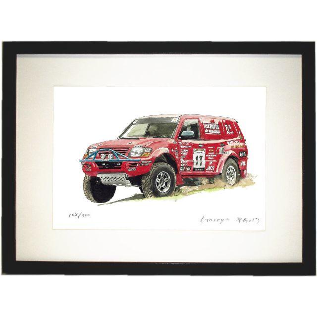 NC-060 パジェロラリー限定版画 直筆サイン額装○作家 平右ヱ門