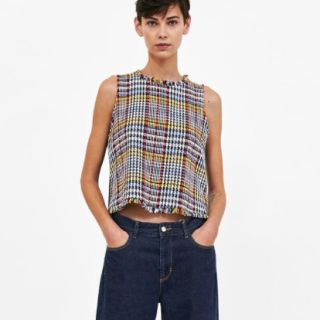 ザラ(ZARA)のコントラストツイードトップス(Tシャツ(半袖/袖なし))