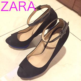 ザラ(ZARA)のzara ザラ TRF ヒールサンダル 37 ブラック(サンダル)