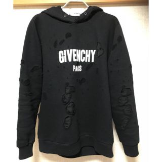 ジバンシィ(GIVENCHY)のジバンシー GIVENCHYロゴダメージパーカー 黒 M(パーカー)