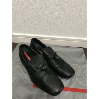 プラダ(PRADA)の●4.2万プラダスポーツ総カーフ革レザー刻印入りドローコード付シューズ細身美品↑(スニーカー)