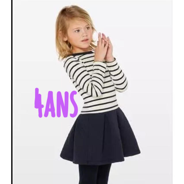 PETIT BATEAU(プチバトー)のプチバトー 肩ボタンマリニエールコンビワンピース 4A キッズ/ベビー/マタニティのキッズ服女の子用(90cm~)(ワンピース)の商品写真