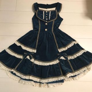 アンジェリックプリティー(Angelic Pretty)のヴェロニカジャンパースカート／別珍ブルーグリーン(ひざ丈ワンピース)