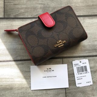 COACH - COACH コーチ 折り財布 レッド 赤 シグネチャーブラウン 二