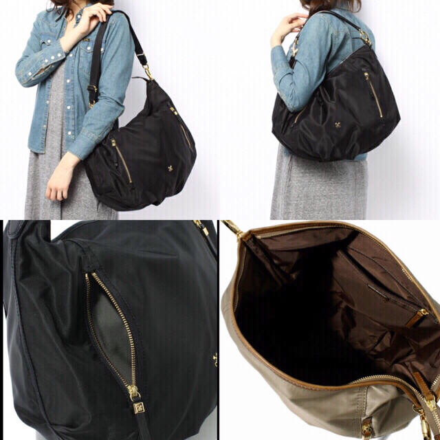 美品 サザビー ファブリックバッグ モカ■2WAY ナイロンバッグ SAZABY