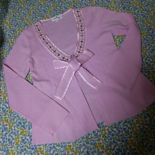 クレージュ(Courreges)の☆美品☆courreges ビジュー飾りおリボン付きカーディガン☆(カーディガン)