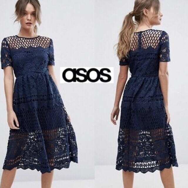 asos(エイソス)の新品◆asos Boohoo 総レース フレア ワンピース レディースのワンピース(ひざ丈ワンピース)の商品写真