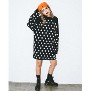 エックスガール(X-girl)のX-girl LOVE IS ONLY SWEAT DRESS ブラック(ミニワンピース)