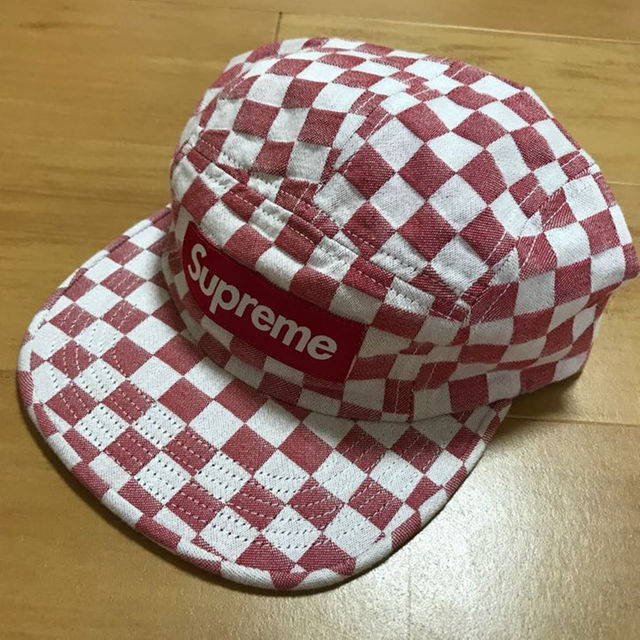 送料込 supreme Checkerboard Camp Cap 赤