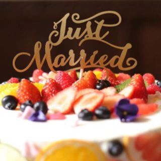 【新品】Just Married ゴールドグリッターウェディング ケーキトッパー(フォトプロップス)