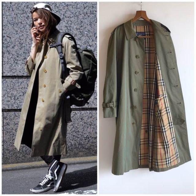 BURBERRY(バーバリー)の英国製 ロング丈 バーバリー ビンテージ シングルトレンチコート 玉虫色 カーキ レディースのジャケット/アウター(トレンチコート)の商品写真