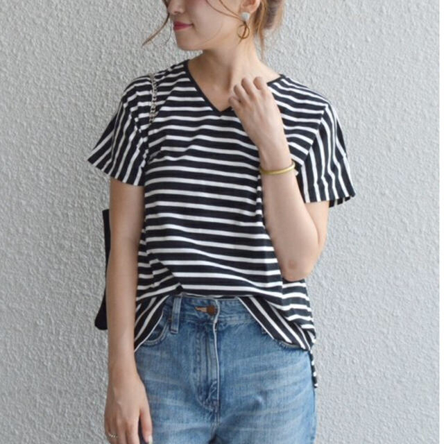 SHIPS for women(シップスフォーウィメン)のSHIPS DaysSTANDARD:ソフトコットンVネックTEE ボーダー他 レディースのトップス(Tシャツ(半袖/袖なし))の商品写真