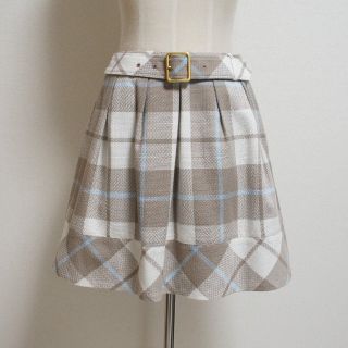 バーバリーブルーレーベル(BURBERRY BLUE LABEL)のバーバリーブルーレーベル　ベルト付きタックチェックスカート(ミニスカート)