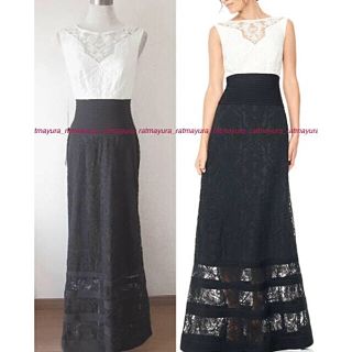 タダシショウジ(TADASHI SHOJI)の$508*TADASHI SHOJIカラーブロック刺繍フレアロングドレス白黒2(ロングドレス)