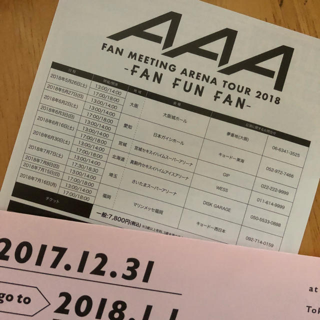 AAA(トリプルエー)のAAA FAN MEETING ARENA TOUR 2018 抽選券 チケットの音楽(国内アーティスト)の商品写真