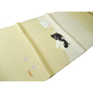 名古屋帯 正絹 塩瀬 手描京友禅 猫猫猫 お仕立て付き 新品 na339 名古屋帯 正絹 塩瀬 手描京友禅 猫猫猫 お仕立て付き 新品 na339