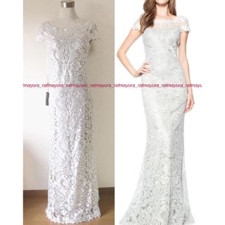 タダシショウジ(TADASHI SHOJI)の$548*TADASHI SHOJI刺繍レース*ロングドレス*シルバーグレー4P(ロングドレス)