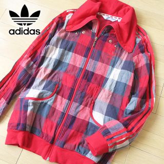 アディダス(adidas)のレア美品 Lサイズ アディダスオリジナルス チェック柄ジャケット レッド(その他)