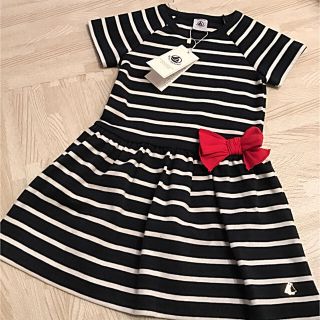 プチバトー(PETIT BATEAU)の【ルイ様ご専用】プチバトー 18SS マリニエールリボン付きワンピース 3ans(ワンピース)