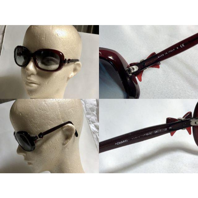 正規美 シャネル CHANEL リボン×ココマーク装飾サングラス 赤系×黒 眼鏡