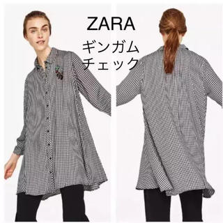 ザラ(ZARA)の新品 ZARA ザラ ギンガムチェック ロングシャツ ワンピース チュニック(シャツ/ブラウス(長袖/七分))