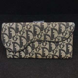 クリスチャンディオール(Christian Dior)のクリスチャンディオール トロッター柄 黒キャンバス×レザー 長財布(財布)