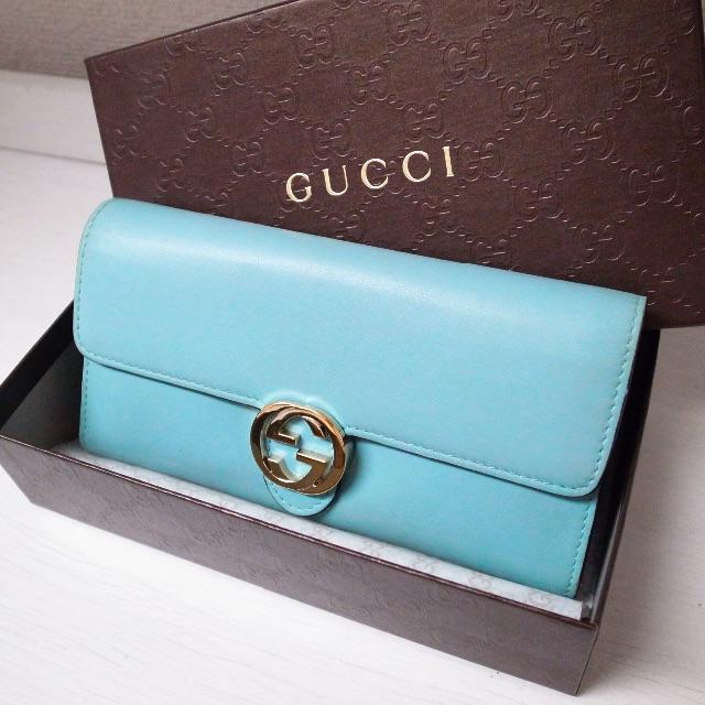 Gucci - 正規品♡最安値♡グッチ 長財布 インターロッキング 水色