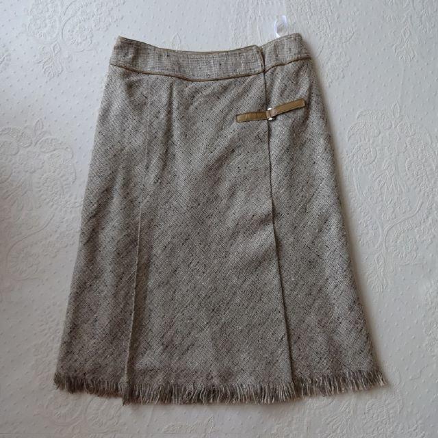 シルク混ツイードラップアラウンドスカート、上品なひざ下サイス レディースのスカート(ひざ丈スカート)の商品写真