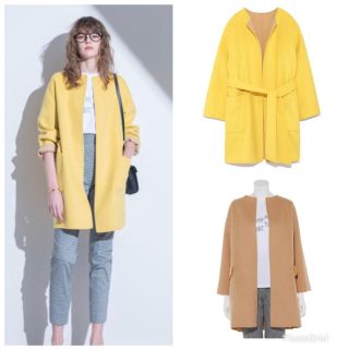 新品未使用【QUEENS COURT】コート ウールノーカラーコート イエロー