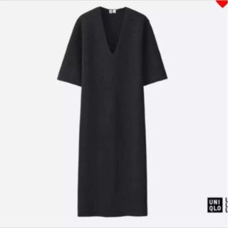 ユニクロ(UNIQLO)の☆美品☆ミラノリブVネックワンピース ブラック ユニクロ ルメール(ひざ丈ワンピース)