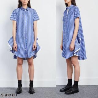 サカイ(sacai)の最終値下げsacaiサカイ2018SS★ストライプフリルシャツワンピ(ひざ丈ワンピース)