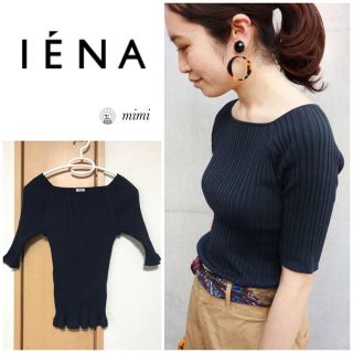 イエナ(IENA)の美品❣️ IENA コットンリブニット 半袖プルオーバー ネイビー(ニット/セーター)