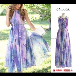 シックウィッシュ(Chicwish)のchicwish フローラルウォーターカラー ワンピース 花柄 (ロングワンピース/マキシワンピース)