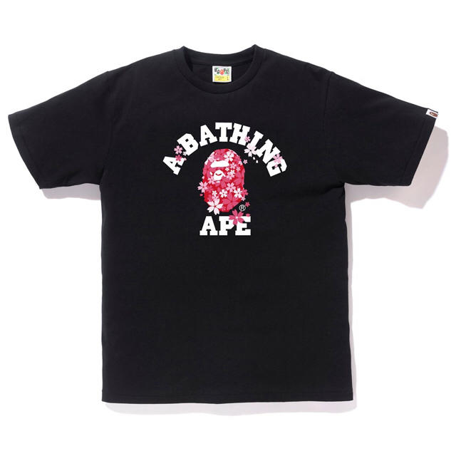 新作モデル  - APE BATHING A 2XL 黒 TEE COLLEGE APE SAKURA BAPE Tシャツ(半袖/袖なし)