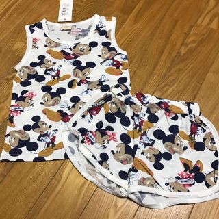 ディズニー(Disney)の新品 韓国子供服 120 白 ミッキー ミニータンクトップ 半ズボン セット(Tシャツ/カットソー)