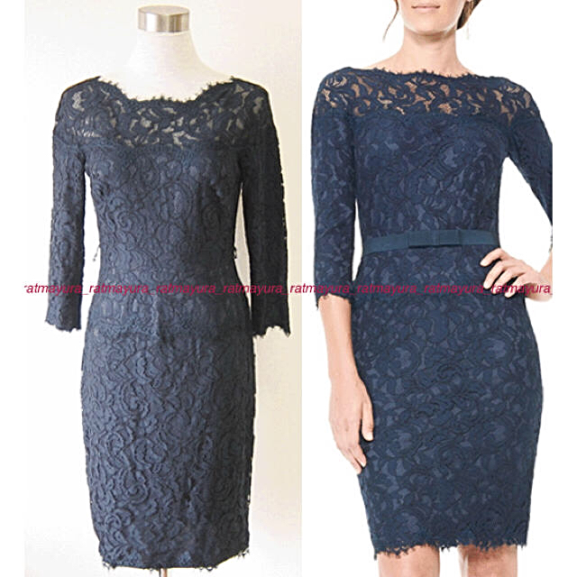 TADASHI SHOJI - TADASHI SHOJI総レース七分袖ワンピース*ネイビー6P ...