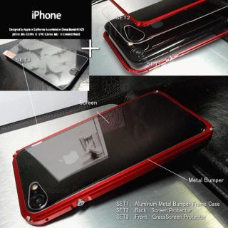 iPhone8/i7■赤■３層組立アルミバンパー+ｽｸﾘｰﾝ+ｶﾞﾗｽ(iPhoneケース)